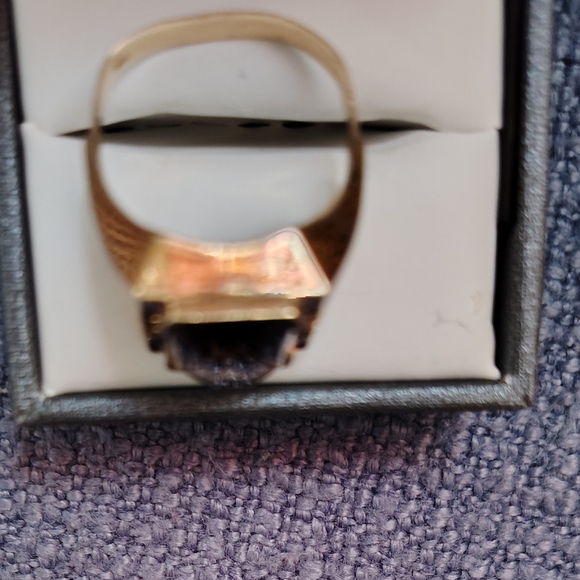 18k Gold Smokey Quartz Mens Ring Size 9..10. - Picture 5 of 6